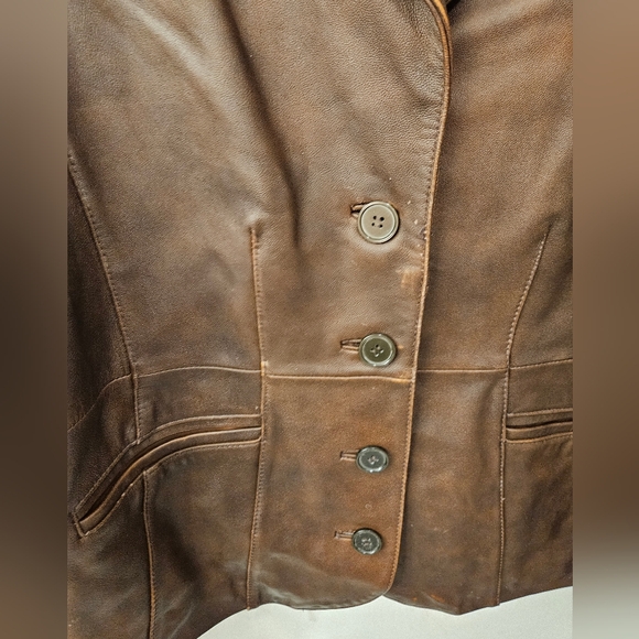 NWOT - Distressed Leather Venezia Brown Blazer - Vintage - 14/16 - Picture 2 of 10